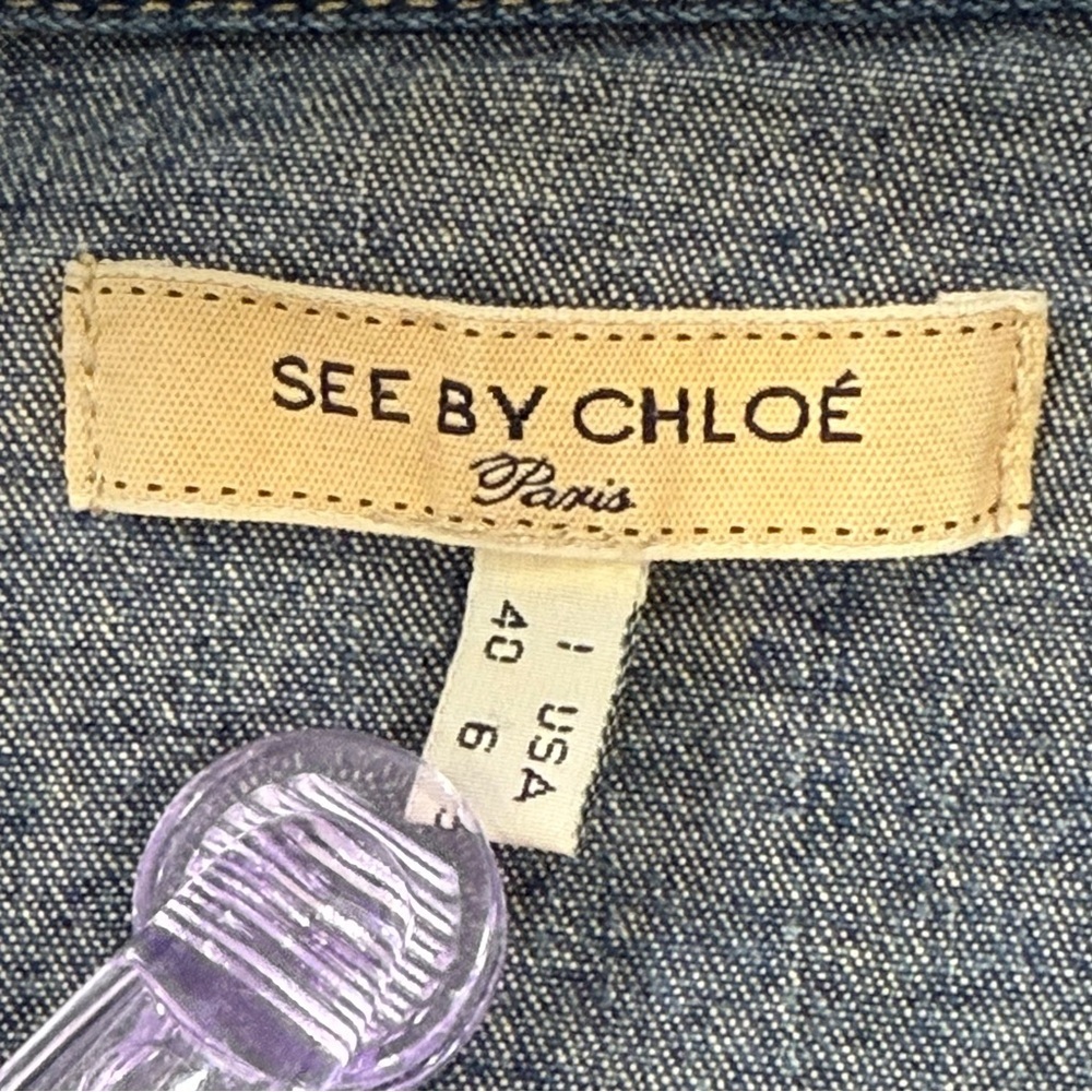 See By Chloe Cropped Denim Jean Jacket Size 6 Rhinestone Buttons Chic Classic - Picture 7 of 10